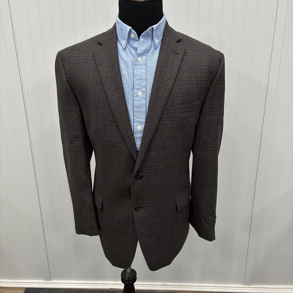Lauren Ralph Lauren 46R Brown Houndstooth Wool 2-Button Single-Vent Sports Coat